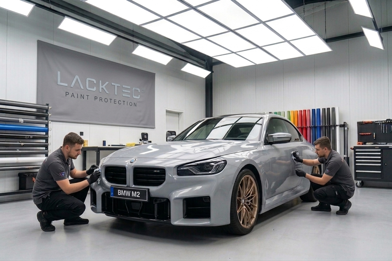 BMW M2 bei der professionellen Lackschutzfolien-Verarbeitung durch das LACKTEC Team